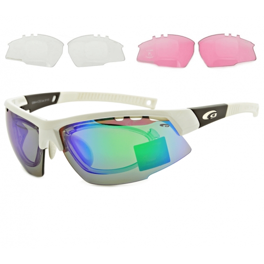 Białe okulary sportowe z wkładką korekcyjną i wymiennymi soczewkami Goggle E864-4R